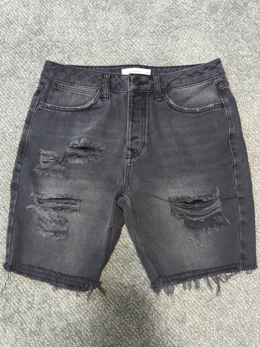 Topman Black Distressed Denim Jean Shorts